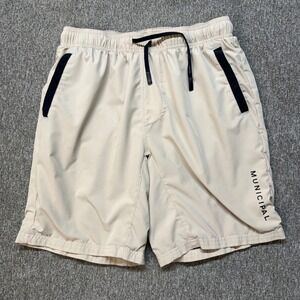 Municipal Sport Utility Shorts Mens Small Beige Khaki Athletic Gym Workout 7.5in